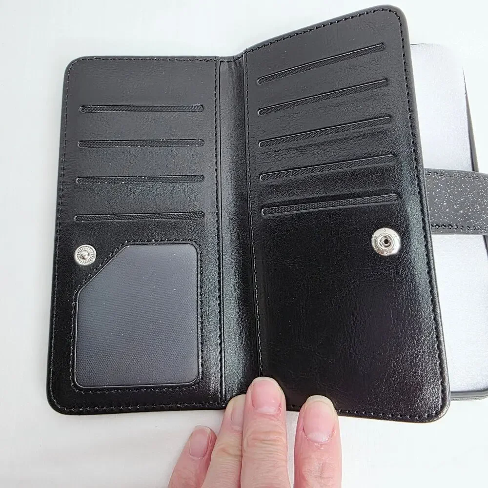 Phone Case for iPhone 16 Pro Black Glitter W Detachable Wallet with Card Holder